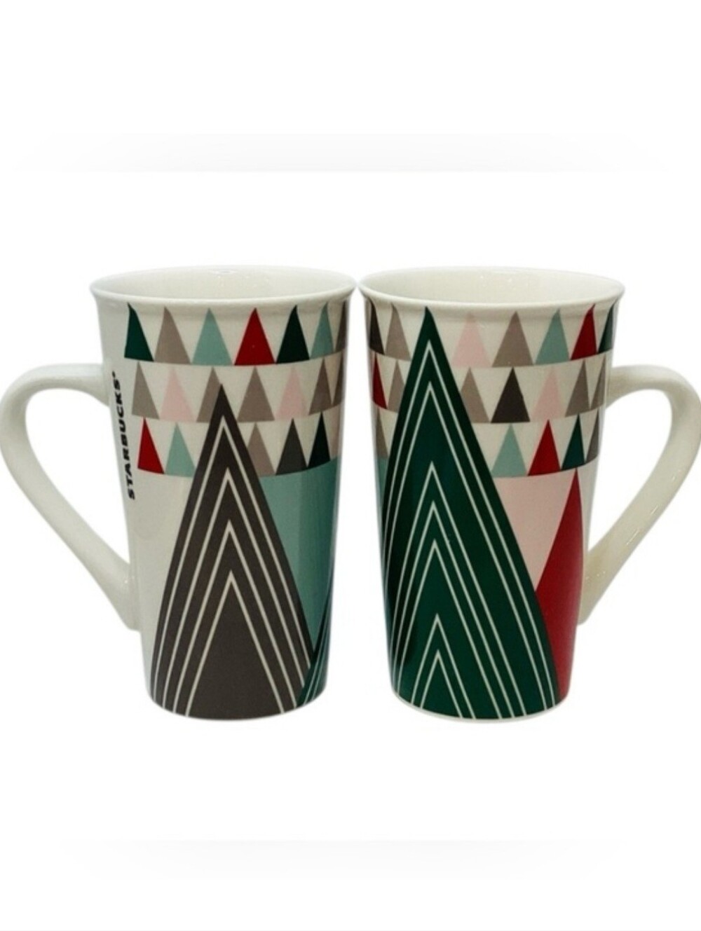 🍄 2017 Starbucks Holiday Triangle Geometric Tree Mug Set